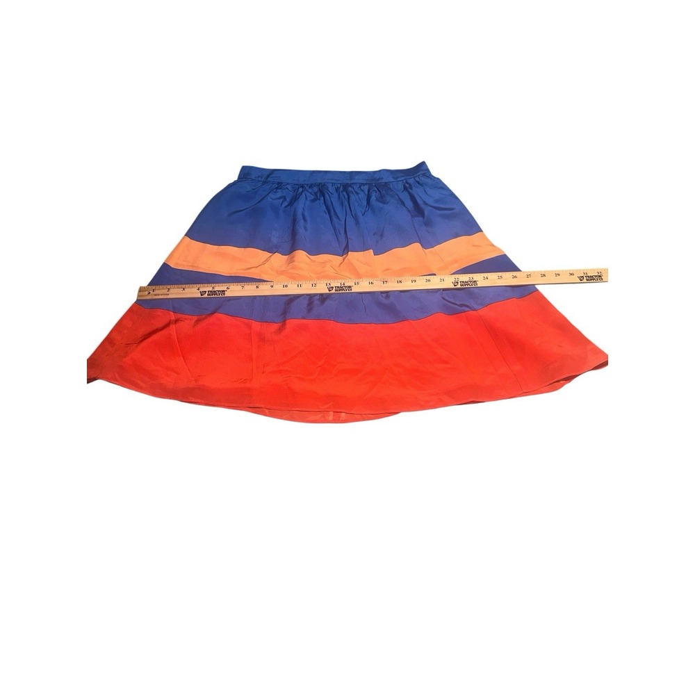 J. CREW Women 100% Silk  A-Line Mini Skirt preppy. Colorblock Blue‎ Orange  Sz 8 - Picture 5 of 11